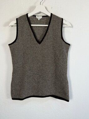 MaxMara Womens Medium Herringbone Wool Cashmere V-Neck Sweater Vest Italy Made